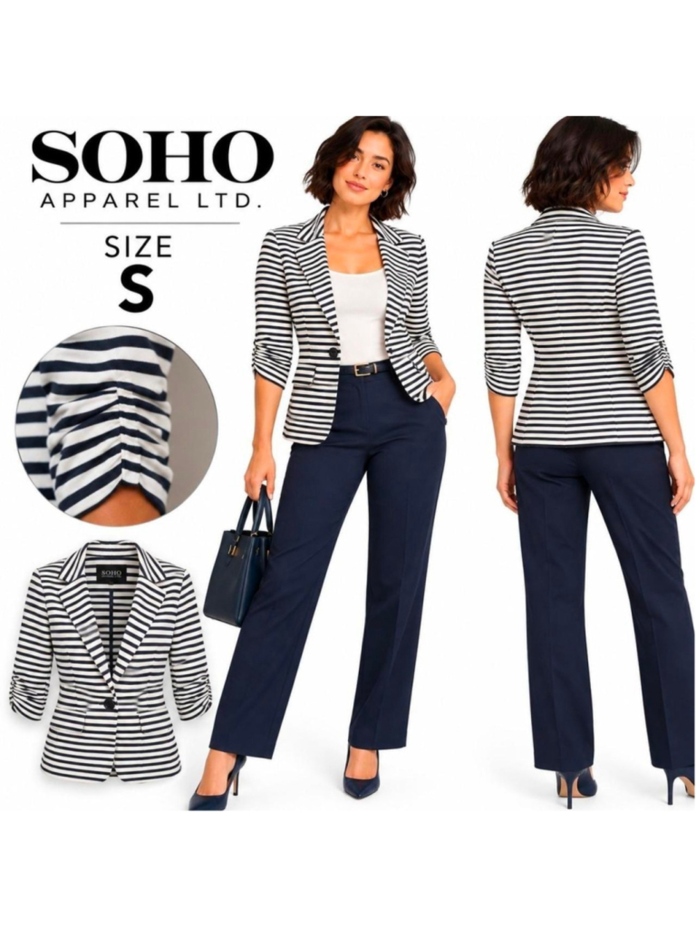 SOHO Apparel Black & White Striped Blazer Size Small Office Career